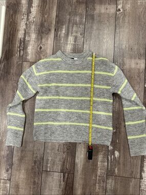 Divided Gray Crewneck Sweater with Neon Yellow Stripes